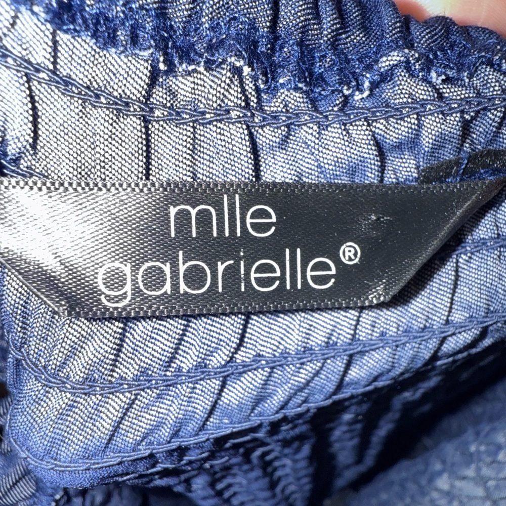 Mile Gabrielle Smocked strapless, wide-leg Dark Denim Color Fabric jumpsuit L - Picture 9 of 11